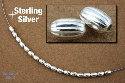 Sterling Silver 3mm x 5mm Corrugated Oval Bead-General Bead
