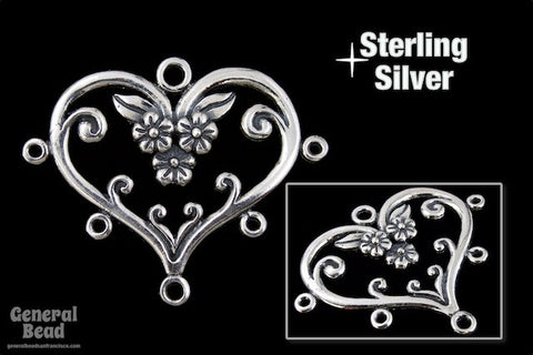 39mm Sterling Silver Floral Heart Chandelier-General Bead