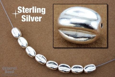 Sterling Silver 7mm x 10mm Indented Oval Bead-General Bead