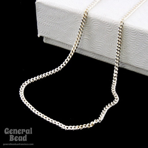 Sterling Silver 1mm Flat Curb Finished Bracelet Chain-General Bead