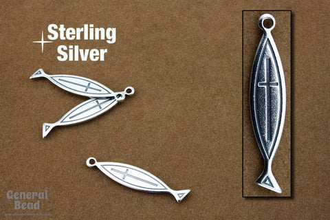 6mm x 25mm Sterling Silver Jesus Fish Charm-General Bead