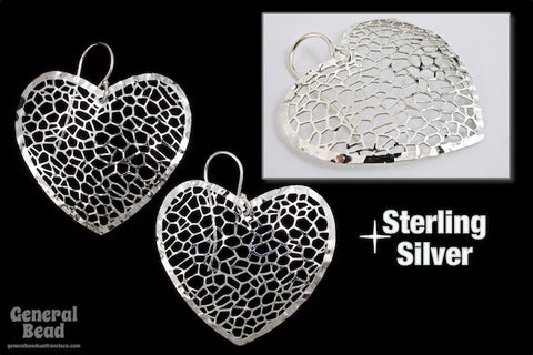 36mm Sterling Silver Filigree Heart Earrings-General Bead