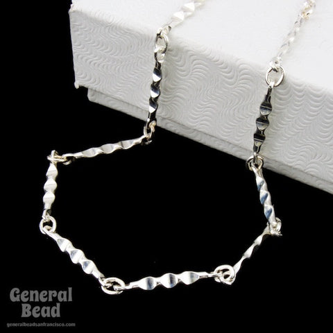 Sterling Silver 2mm Hammered Link Finished Bracelet Chain-General Bead