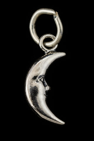 16mm Sterling Silver Quarter Moon with Face Charm #BSO043-General Bead