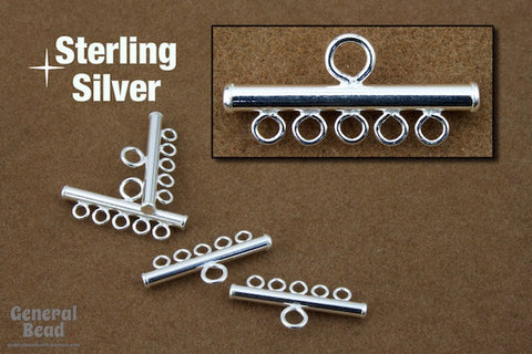 20mm Sterling Silver 5 Loop to 1 Loop End Bar-General Bead