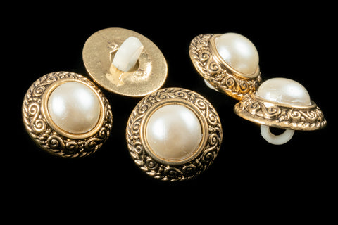 14mm Pearl and Gold Plastic Shank Button (2 Pcs) #BTN010