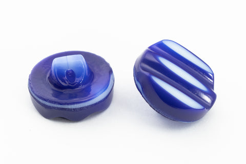 13mm Royal Blue/White Ridged Glass Button #BUT107