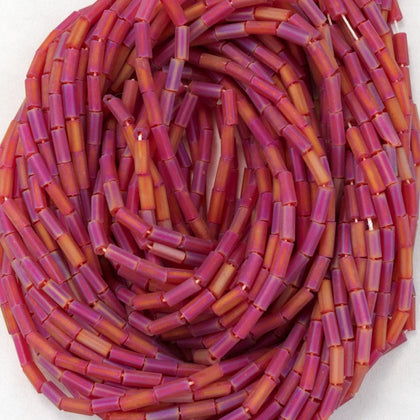 Size 2 Matte Ruby AB Bugle (10 Gm, Hank, 1/2 Kilo) #CBB095-General Bead