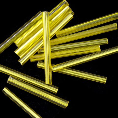 25mm Silver Lined Yellow Bugle (10 Gm, 40 Gm, 1/2 Kilo) #CBF012-General Bead