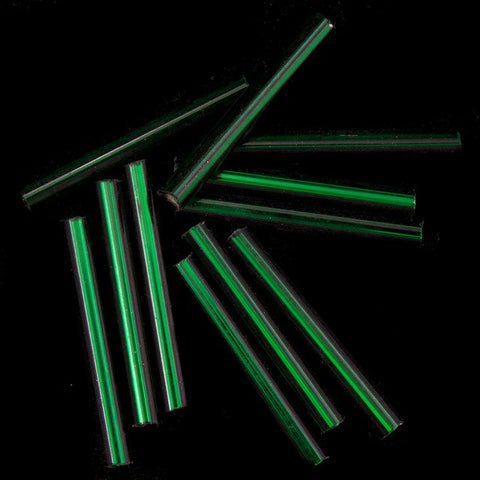 20mm Silver Lined Christmas Green Bugle (10 Gm, 40 Gm, 1/2 Kilo) #CBI008-General Bead