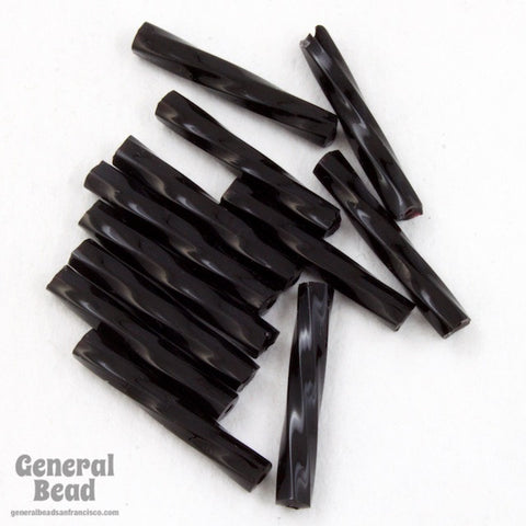 15mm Opaque Black Twist Bugle (40 Gm) #CBO003-General Bead
