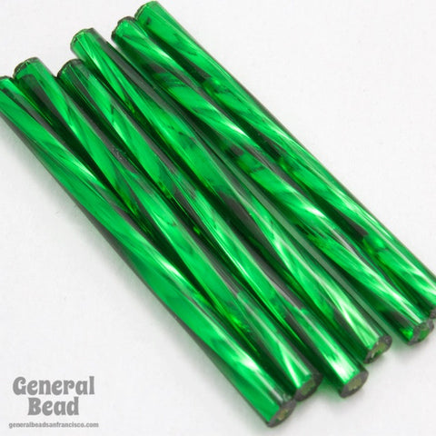 30mm Silver Lined Christmas Green Twist Bugle (10 Gm, 40 Gm, 1/2 Kilo) #CBR007-General Bead
