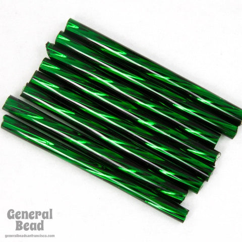 30mm Silver Lined Emerald Twist Bugle (10 Gm, 40 Gm, 1/2 Kilo) #CBR009-General Bead