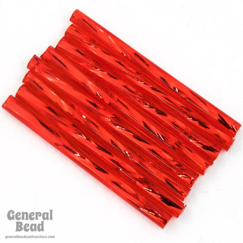 30mm Silver Lined Chinese Red Twist Bugle (10 Gm, 40 Gm, 1/2 Kilo) #CBR021-General Bead