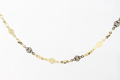 Bright Gold 11mm x 5mm Vintage Diamond Filigree Chain #CC66-General Bead