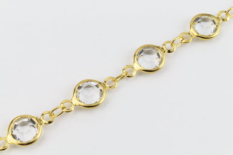 6.7mm Round Gold/Crystal Chain with Electro Plated Bezel #CC165-General Bead