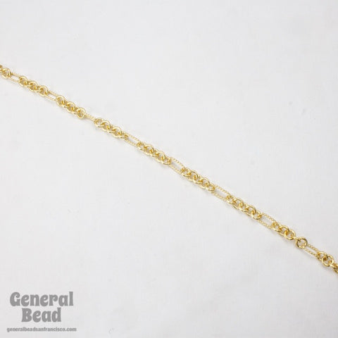9mm x 5mm Gold Rectangle and Round Textured Link Chain CC243-General Bead