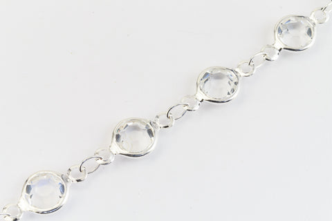 6.7mm Round Silver/Crystal Chain with Electro Plated Bezel #CC165-General Bead