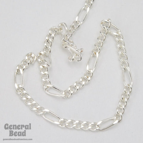 6.2mm x 2.5mm Bright Silver Figaro Chain-General Bead
