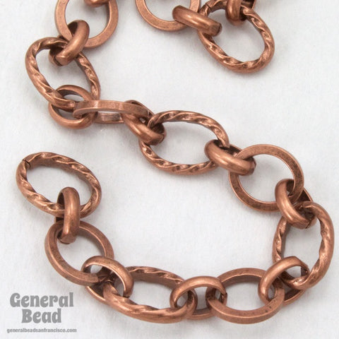 11mm x 7.5mm Antique Copper Plain and Textured Oval Link Chain CC257-General Bead