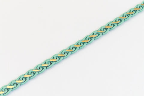 4mm Turquoise/Gold Flat Braided Chain #CC92-General Bead