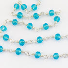 3.5mm Silver/Aqua Fire Polished Glass Beaded Rosary Chain #CC99-General Bead