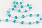 3.5mm Silver/Aqua Fire Polished Glass Beaded Rosary Chain #CC99-General Bead
