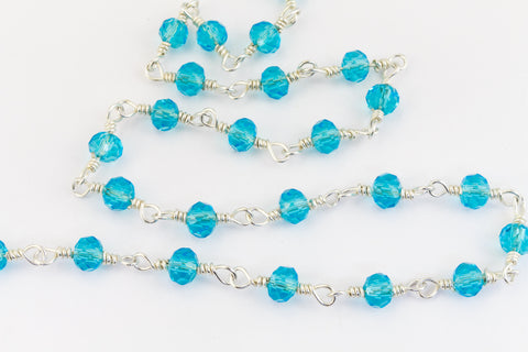3.5mm Silver/Aqua Fire Polished Glass Beaded Rosary Chain #CC99-General Bead