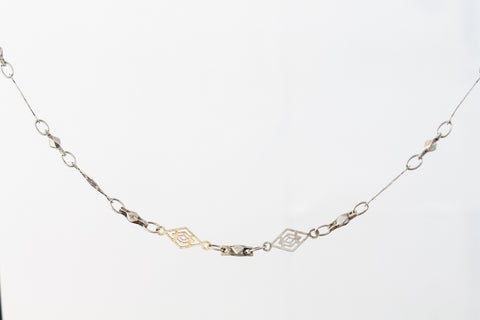 Antique Silver 11mm x 5mm Vintage Diamond Filigree Chain #CC66-General Bead