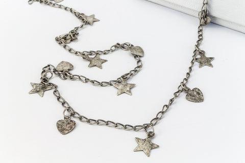 Antique Silver 2mm x 4mm Stars and Hearts Curb Chain #CC106-General Bead