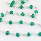 3.5mm Silver/Emerald Fire Polished Glass Beaded Rosary Chain #CC99-General Bead