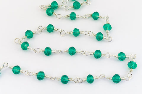 3.5mm Silver/Emerald Fire Polished Glass Beaded Rosary Chain #CC99-General Bead