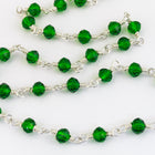 3.5mm Silver/Kelly Green Fire Polished Glass Beaded Rosary Chain #CC99-General Bead