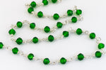 3.5mm Silver/Kelly Green Fire Polished Glass Beaded Rosary Chain #CC99-General Bead