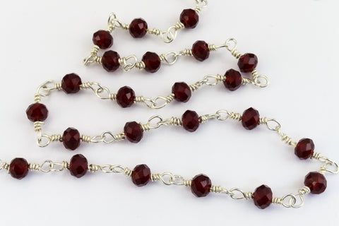 3.5mm Silver/Siam Fire Polished Glass Beaded Rosary Chain #CC99-General Bead