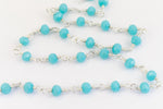 3.5mm Silver/Sky Blue Fire Polished Glass Beaded Rosary Chain #CC99-General Bead