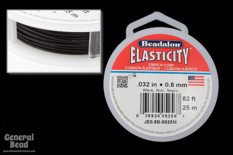 0.8mm Black Elasticity Stretch Cord (By the Yard or 25 Meter Roll) #CDE035-General Bead
