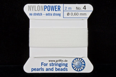 White Griffin Nylon Size 4 Needle End Bead Cord #CGF201-General Bead