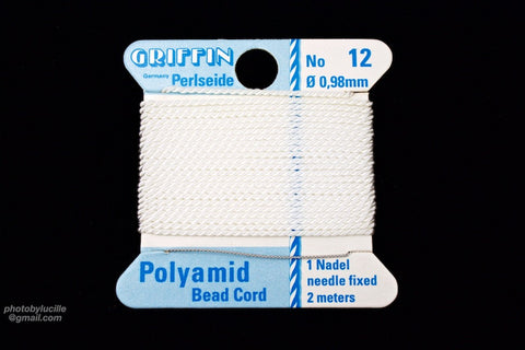 White Griffin Nylon Size 12 Needle End Bead Cord #CGF601-General Bead