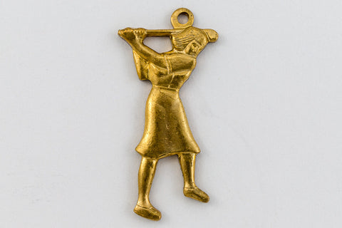 25mm Raw Brass Woman Playing Golf Charm #CHA070-General Bead