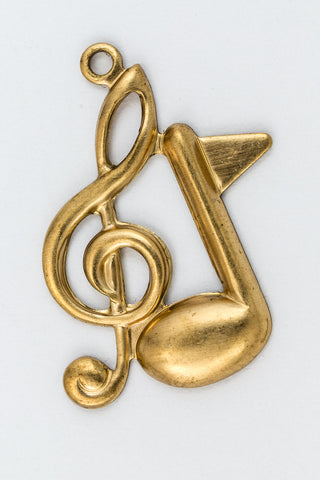 23mm Raw Brass Treble Clef and Music Note Charm (2 Pcs) #CHA157-General Bead