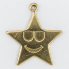 23mm Raw Brass Smiling Star with Sunglasses Charm (2 Pcs) #CHA190-General Bead