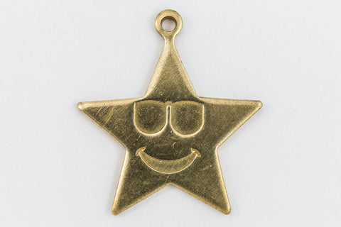 23mm Raw Brass Smiling Star with Sunglasses Charm (2 Pcs) #CHA190-General Bead