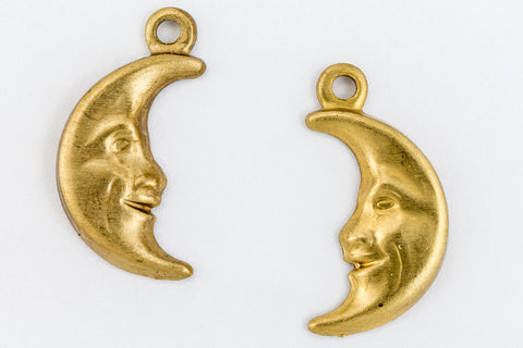 15mm Raw Brass Crescent Moon Face Charm Pair (2 pcs) #CHA193-General Bead