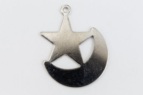 22mm Silver Crescent Moon with Star Charm (2 Pcs) #CHA194-General Bead