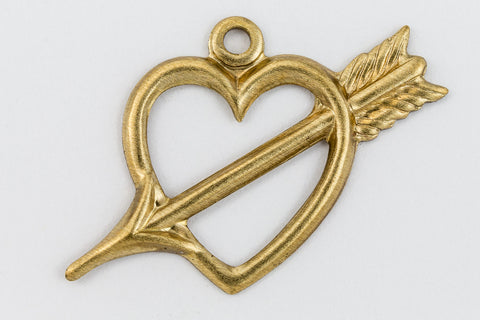 23mm Raw Brass Open Heart with Arrow Charm #CHA219-General Bead