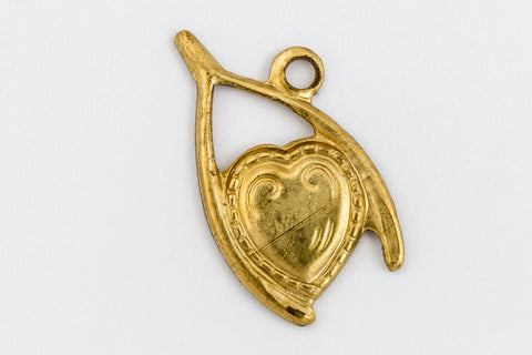 15mm Raw Brass Wishbone with Heart Charm (2 Pcs) #CHA220-General Bead