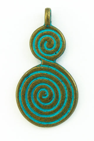 28mm Antique Brass/Patina Double Spiral Pewter Charm #CHA305-General Bead