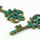 34mm Antique Brass/Patina Heart Key Pewter Charm #CHA306-General Bead