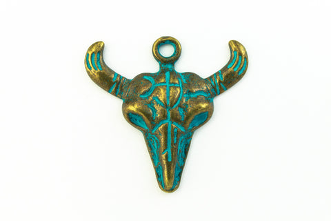 30mm Antique Brass/Patina Ox Skull Pewter Charm #CHA313-General Bead